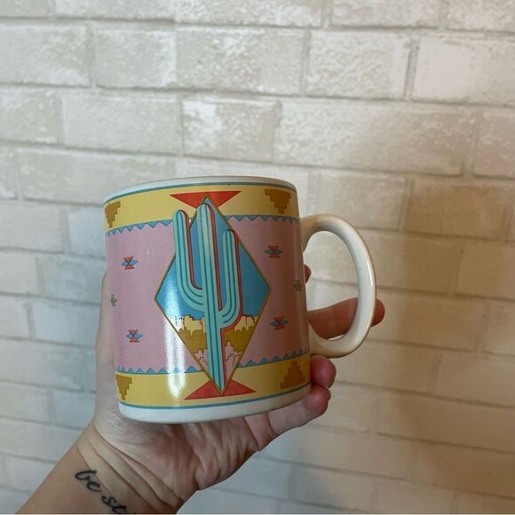 Vintage Aztec Cactus Ceramic Mug 1989 June Sobel Vandor Southwestern Mug - Picture 1 of 7
